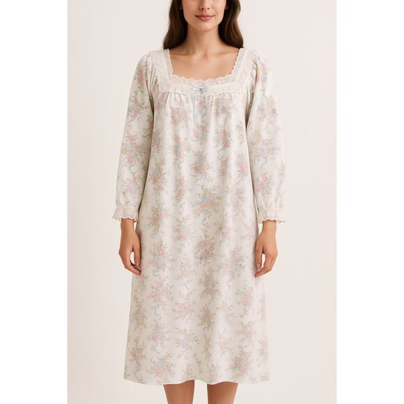 NWT vintage Lanz of Salzburg 100% cotton floral lace trim nightgown USA large